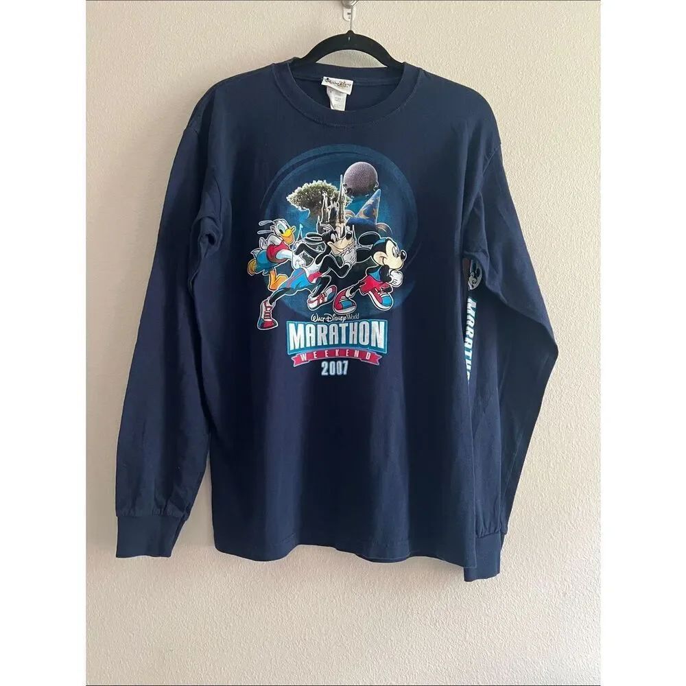 Vintage Disney World Marathon Weekend 2007 Long Sleeve Shirt Navy Blue M
